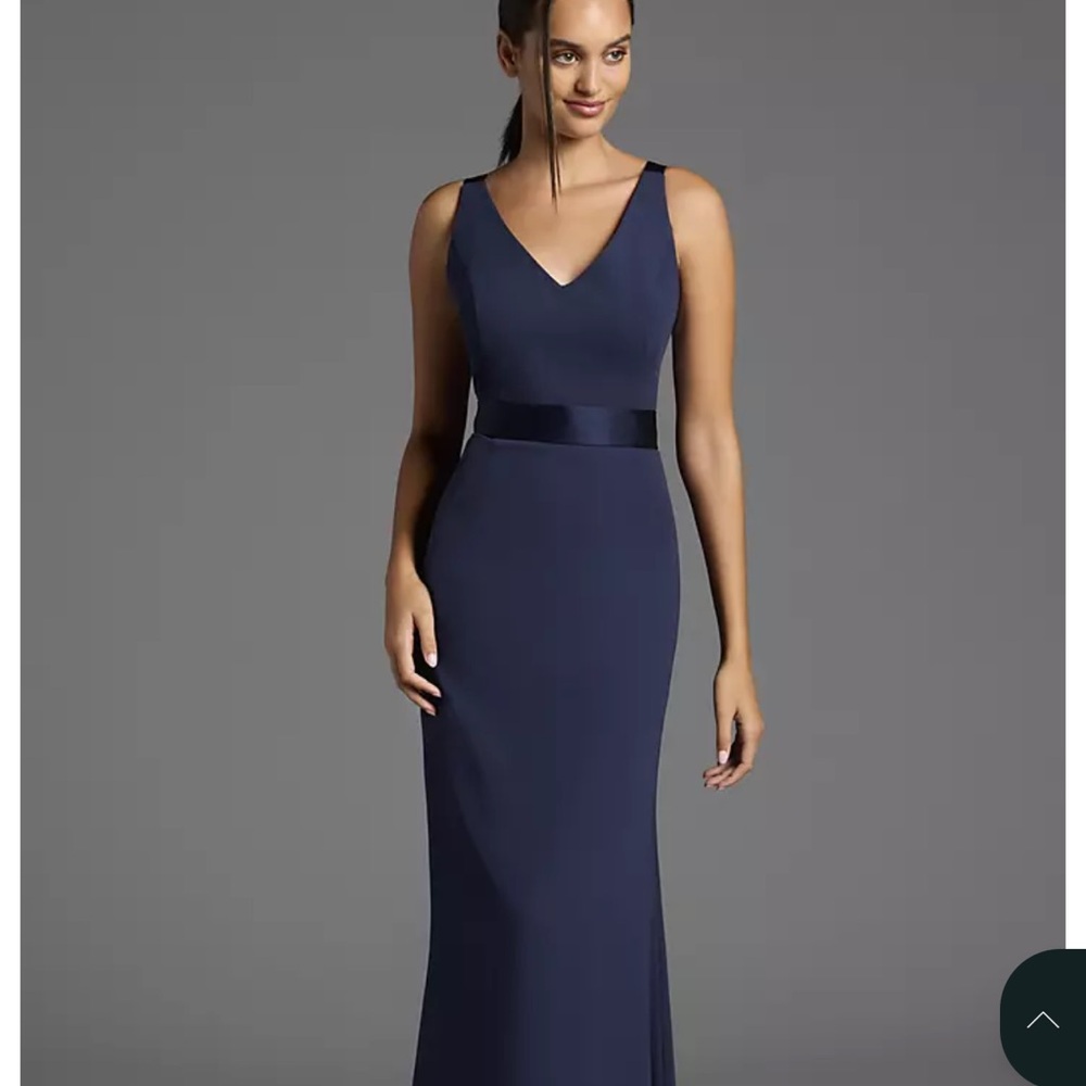 V-Neck Navy Evening Gown - Elegant Sleeveless Dress